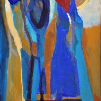 ROLAND STAAB "Sonntagsspaziergang" Mit Öl brachte Roland Staab die Arbeit "Sonntagsspaziergang" auf eine Holzplatte auf.