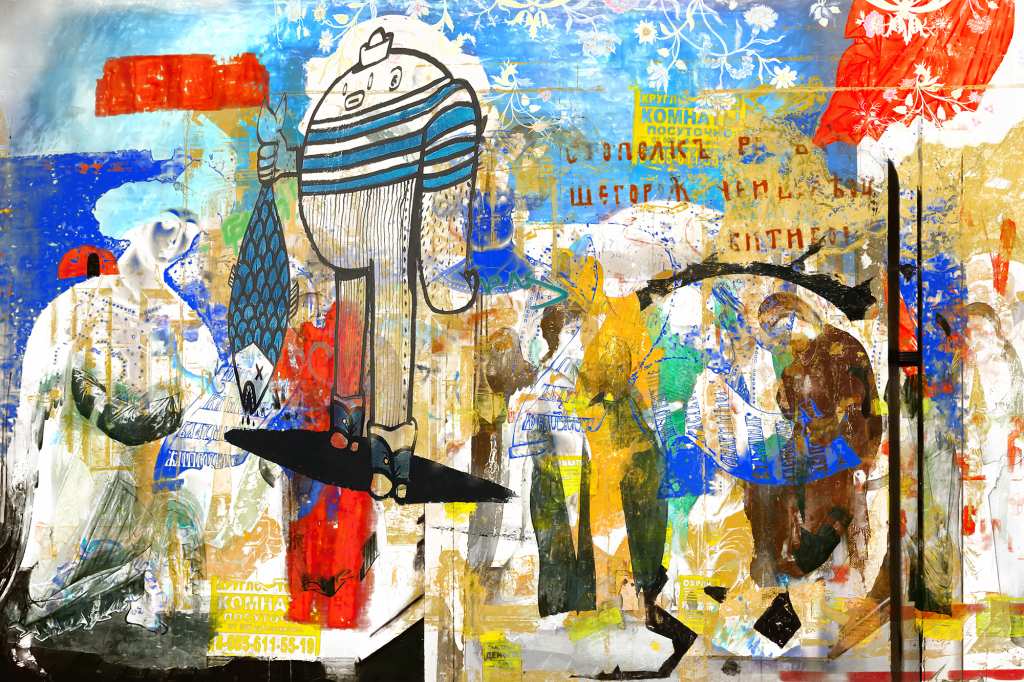 Collage "Journey R I" (70 x 120 cm) der Künstlerin Oxana Jad