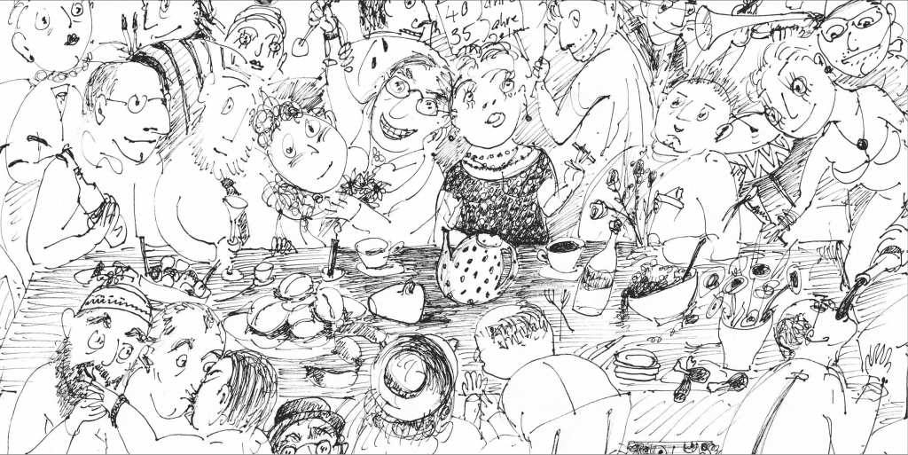 Lithographie der Malerin Angela Hampel zum 40-jährigem Jubiläum der Galerie MITTE Dresden.