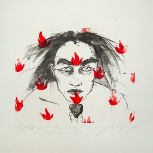 Lithografie "Mein Herzblatt, was bist Du so traurig?" der Malerin ANGELA HAMPEL
