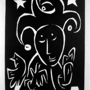 Schwarz/weißer Scherenschnitt "Der Narr" der Künstlerin Christiane Latendorf aus Dresden