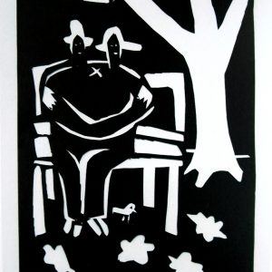 Schwarz/weißer Scherenschnitt "Liebe stärkt uns" der Dresdner Künstlerin Christiane Latendorf.