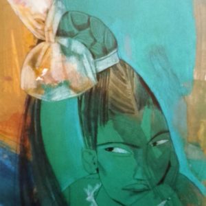 Mit Acryl malte die Künstlerin Gudrun Trendafilov aus Dresden ihre Arbeit "Sonntagsfalle" auf eine Holzplatte.