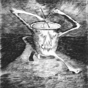 Kaltnadelradierung "Der Trommler" des Künstlers Hans Grundig (1901-1958).