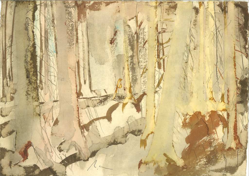 Eine Mischtechnik auf Papier vom Maler Michael Klose. Das Kunstwerk hat weder Titel noch Jahresangabe.