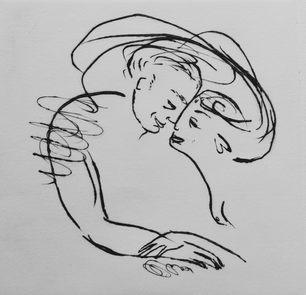 Radierung "Kaffeekuss" der Künstlerin Michele Cyranka