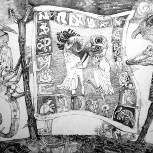 Radierung "Die Fahne" des Dresdener Künstlers Roland Staab.