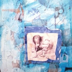 Aquarell "Die Fragmente eines Konversationsautomaten" des Dresdener Malers Roland Staab