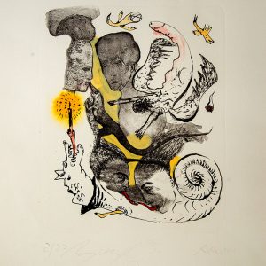 Diese titellose Lithographie ist eine Gemeinschaftsarbeit der Künstler Gudrun Trendafilov, Angela Hampel und Andreas Dress.