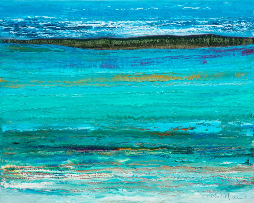 "Im sommerlichen Flachwasser der Ostsee" malte der Künstler Wieland Richter seine Arbeit 2020 im Format 50 cm x 40 cm mit Öl auf Leinwand.