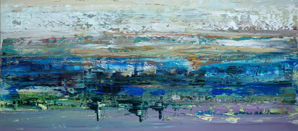WIELAND RICHTER "In abendlicher Sanftheit" Mit Öl malte der Künstler Wieland Richter "in abendlicher Sanftheit" seine Arbeit auf Leinwand.
